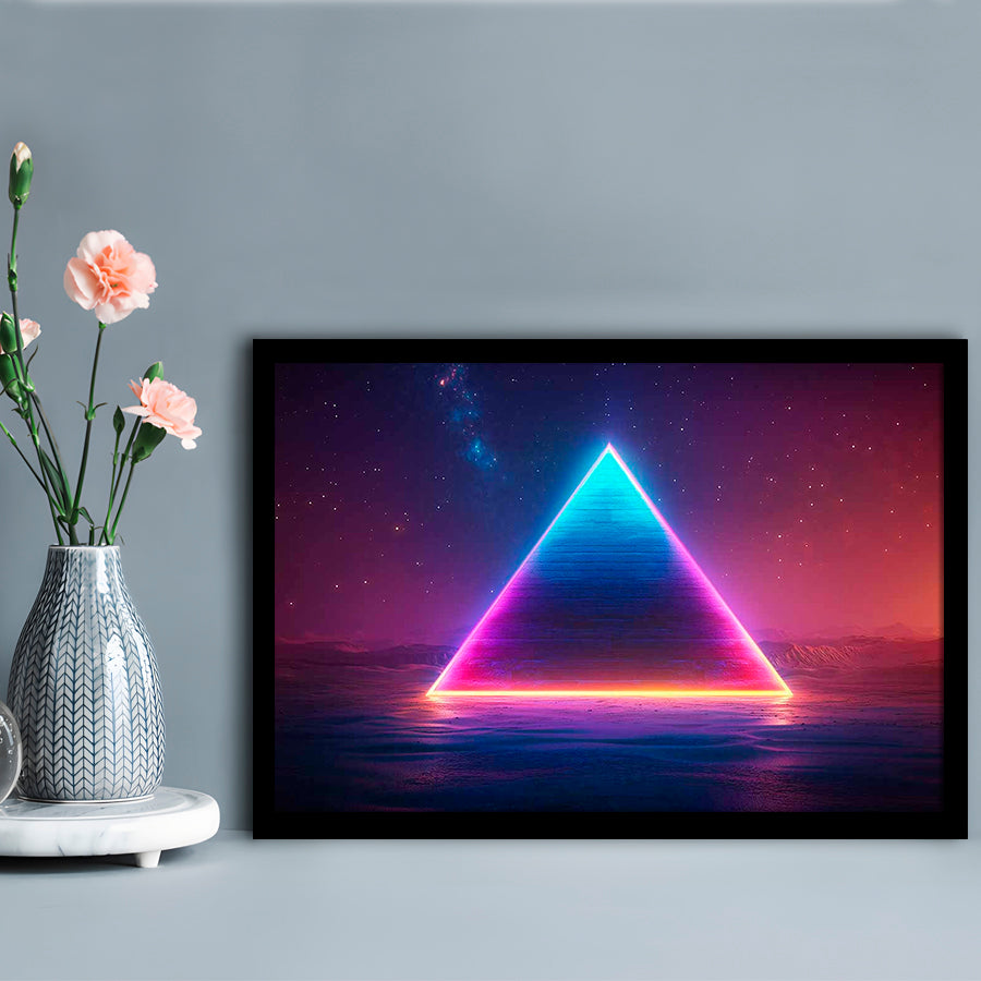 Neon Pyramid Art Prints, Space Geometry Wall Decor, Starry Night Sky Painting, Framed Art Print, Picture Framed