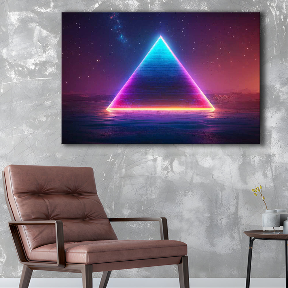 Neon Pyramid Canvas Print, Space Geometry Wall Decor, Starry Night Sky Painting, Cavas Print Wall Art Hom Decor