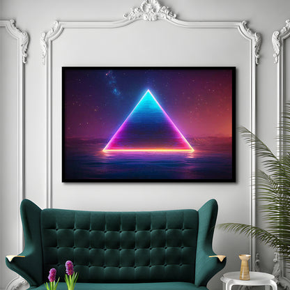 Neon Pyramid Art Prints, Space Geometry Wall Decor, Starry Night Sky Painting, Framed Art Print, Picture Framed