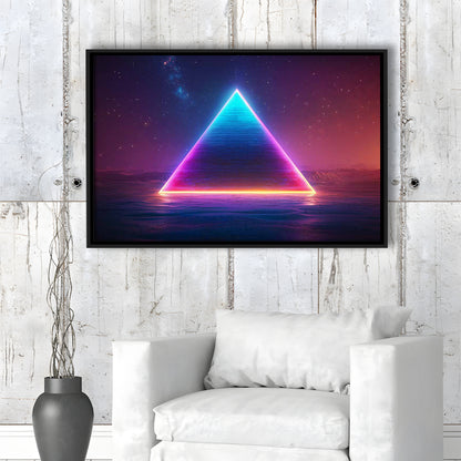 Neon Pyramid Canvas Print, Space Geometry Wall Decor, Starry Night Sky Painting, Framed Cavas Print, Floating Frame