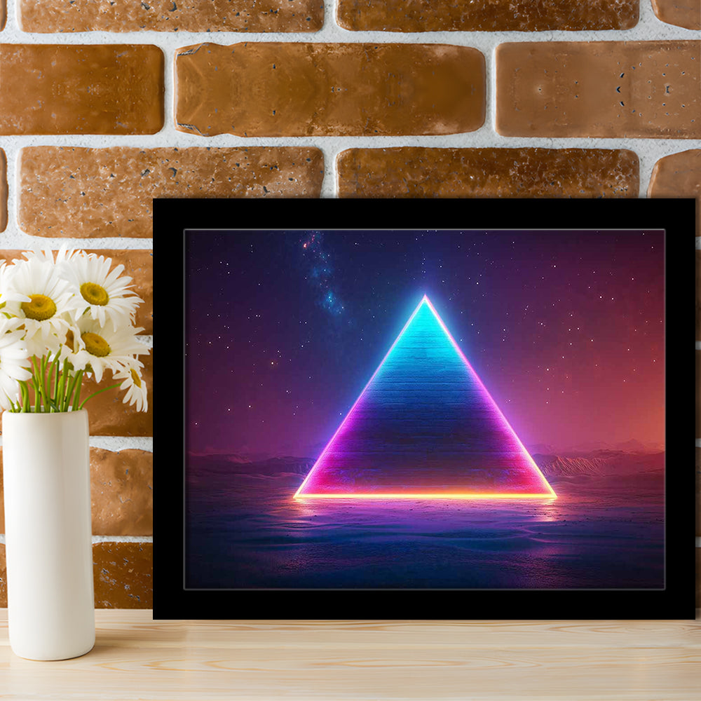 Neon Pyramid Art Prints, Space Geometry Wall Decor, Starry Night Sky Painting, Framed Art Print, Picture Framed