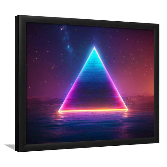 Neon Pyramid Art Prints, Space Geometry Wall Decor, Starry Night Sky Painting, Framed Art Print, Picture Framed