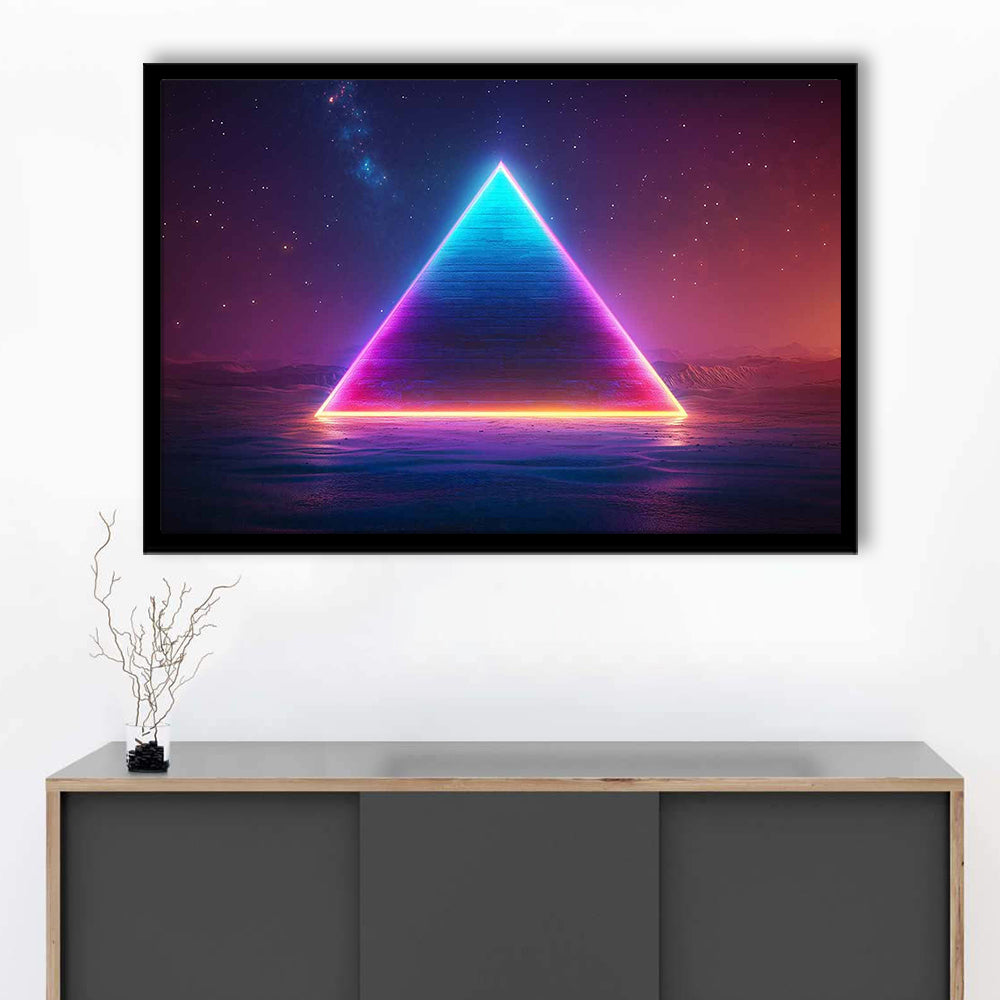 Neon Pyramid Art Prints, Space Geometry Wall Decor, Starry Night Sky Painting, Framed Art Print, Picture Framed