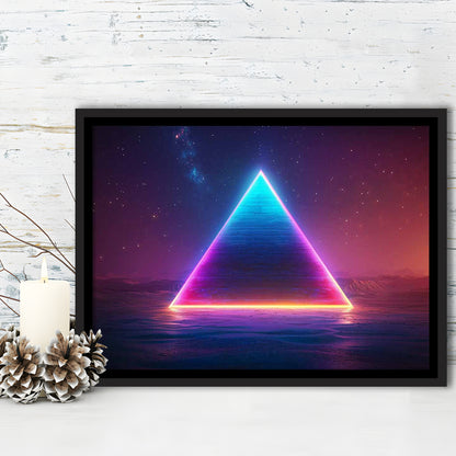 Neon Pyramid Canvas Print, Space Geometry Wall Decor, Starry Night Sky Painting, Framed Cavas Print, Floating Frame