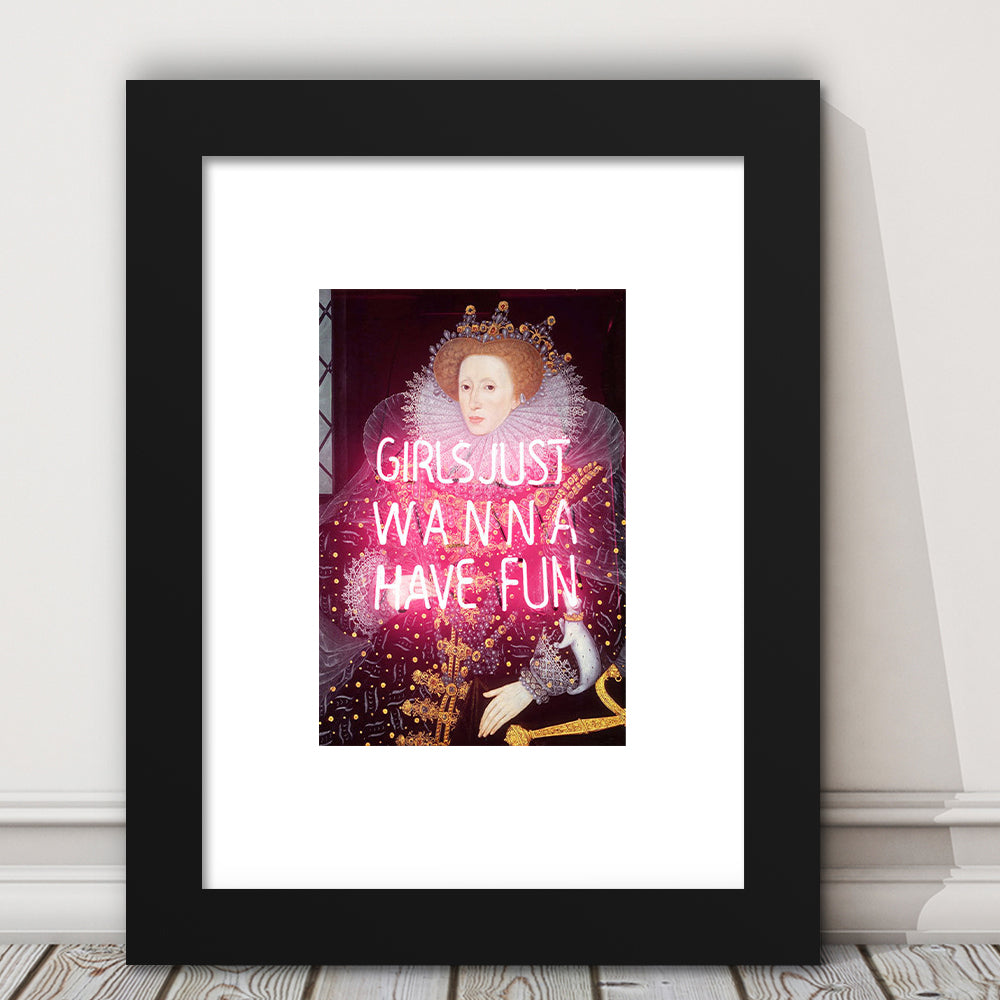 Neon Queen Altered Art Print, Pink Maximalist Print, Pink Wall Print, Framed Art Prints White Border Wall Decor
