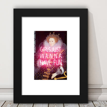 Neon Queen Altered Art Print, Pink Maximalist Print, Pink Wall Print, Framed Art Prints White Border Wall Decor