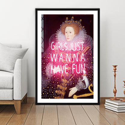 Neon Queen Altered Art Print, Pink Maximalist Print, Pink Wall Print, Framed Art Prints White Border Wall Decor