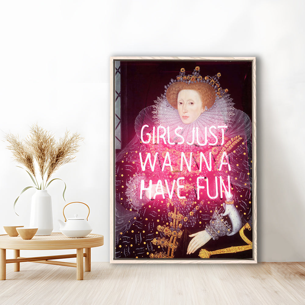 Neon Queen Altered Art Print, Pink Maximalist Print, Pink Wall Print, Framed Canvas Prints Wall Art