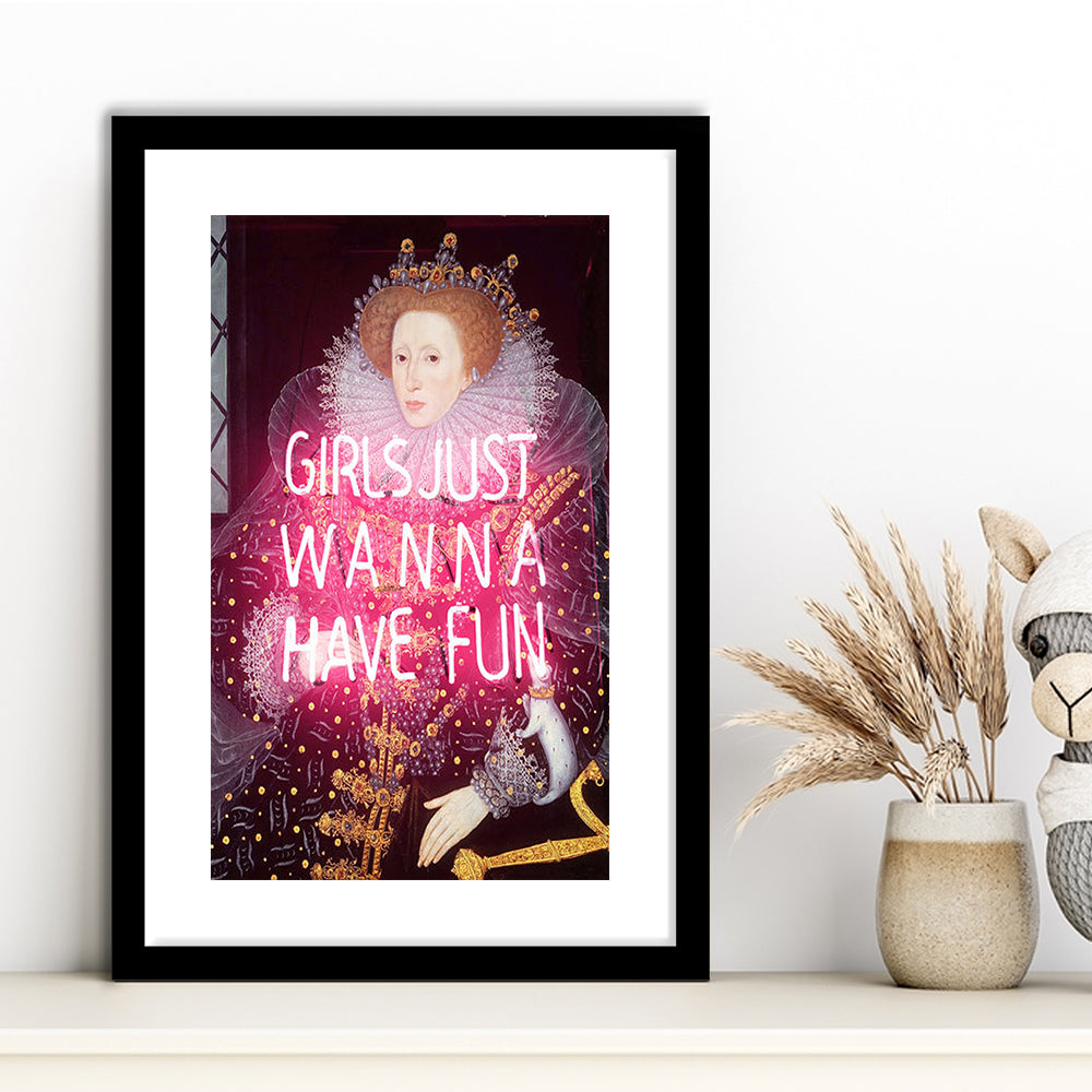 Neon Queen Altered Art Print, Pink Maximalist Print, Pink Wall Print, Framed Art Prints White Border Wall Decor