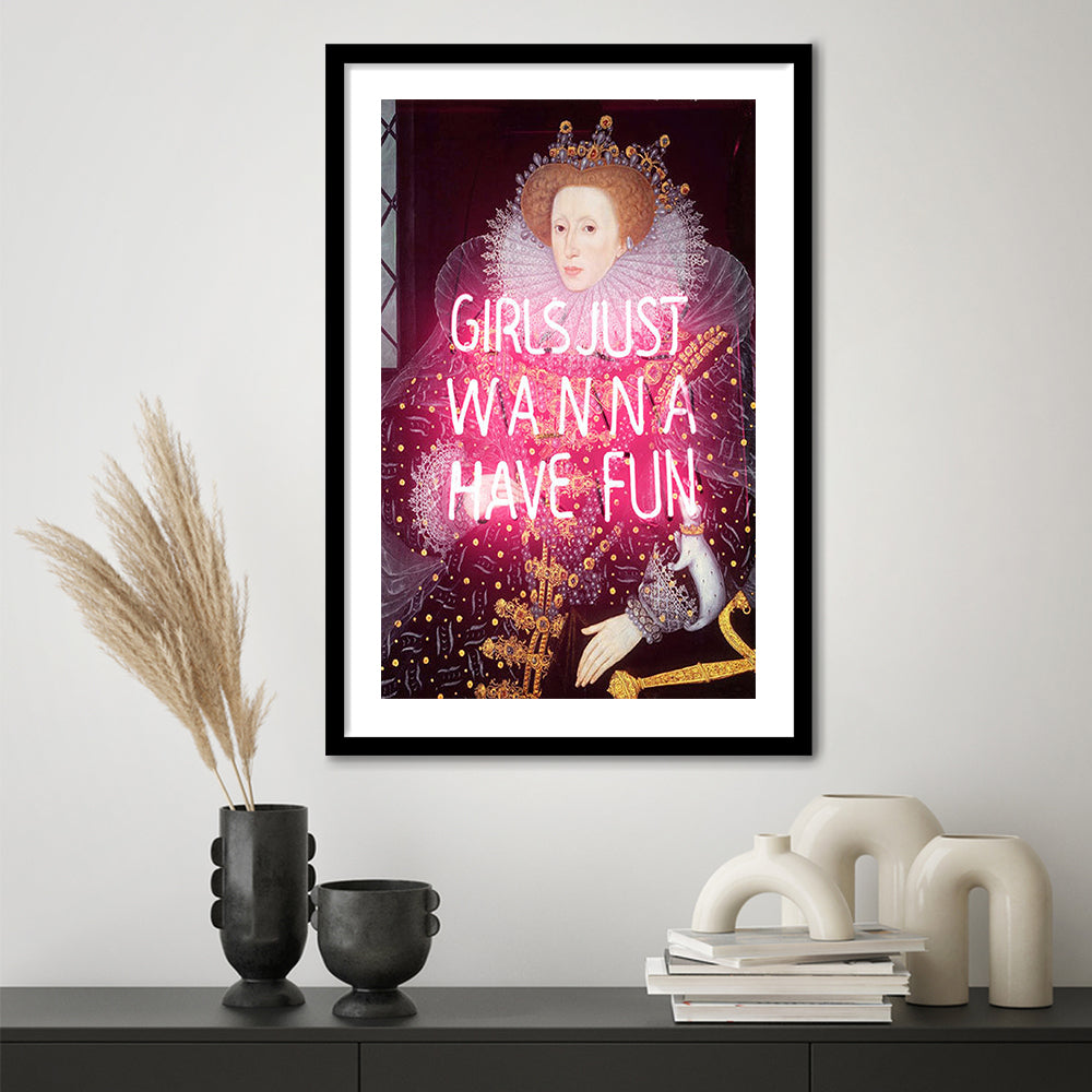 Neon Queen Altered Art Print, Pink Maximalist Print, Pink Wall Print, Framed Art Prints White Border Wall Decor