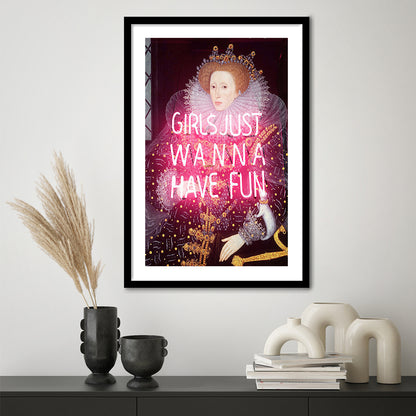 Neon Queen Altered Art Print, Pink Maximalist Print, Pink Wall Print, Framed Art Prints White Border Wall Decor