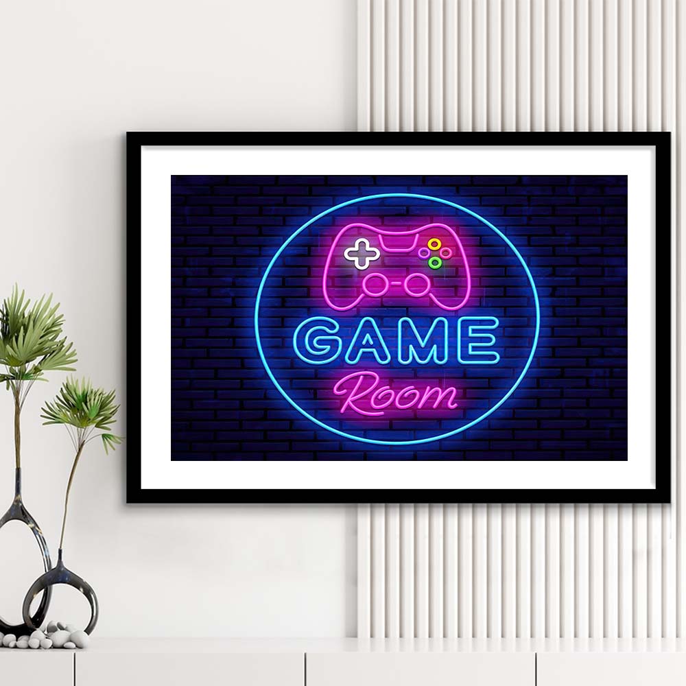 Neon Sign Art  Game Room Art Print, Framed Art Print Wall Decor, White Border, Framed Picture