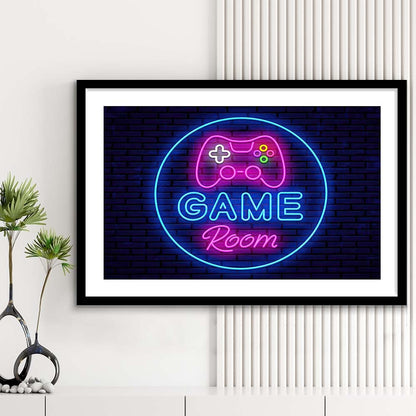 Neon Sign Art  Game Room Art Print, Framed Art Print Wall Decor, White Border, Framed Picture