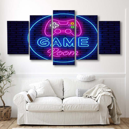 Neon Sign Art  Game Room Art Print, 5 Panel Mixed Canvas Print Wall Art, Home Decor, Neon Canvas