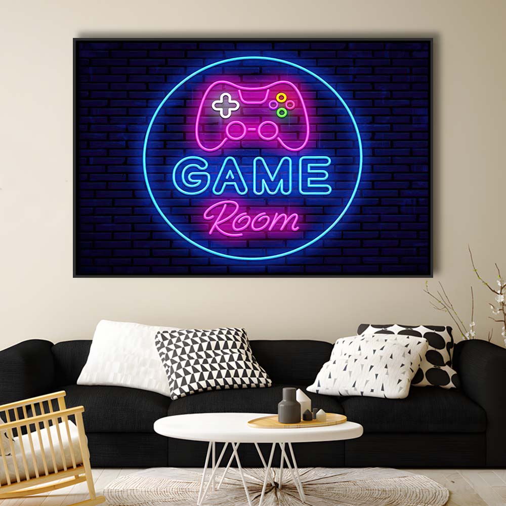 Neon Sign Art  Game Room Art Print, Framed Canvas Print Wall Art Decor, Floating Frame, Neon Effect Art