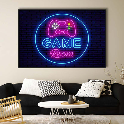 Neon Sign Art  Game Room Art Print, Framed Canvas Print Wall Art Decor, Floating Frame, Neon Effect Art