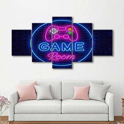 Neon Sign Art  Game Room Art Print, 5 Panel Mixed Canvas Print Wall Art, Home Decor, Neon Canvas