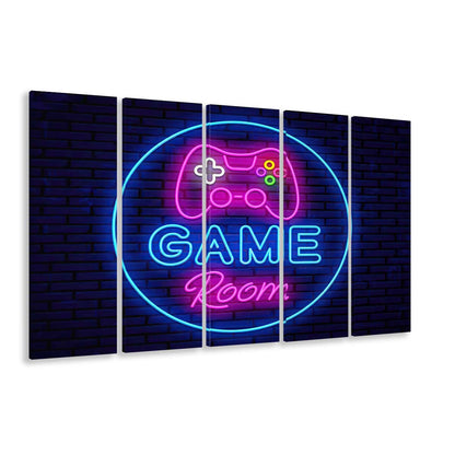 Neon Sign Art  Game Room Art Print, Extra Large 5 Panels Multi Canvas Print Wall Art, Home Decor
