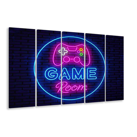 Neon Sign Art  Game Room Art Print, Extra Large 5 Panels Multi Canvas Print Wall Art, Home Decor