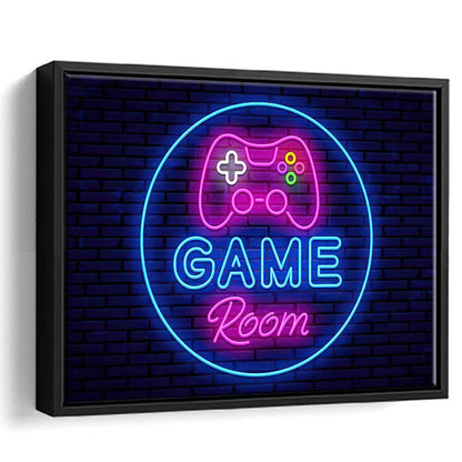 Neon Sign Art  Game Room Art Print, Framed Canvas Print Wall Art Decor, Floating Frame, Neon Effect Art