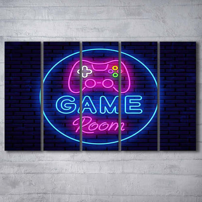 Neon Sign Art  Game Room Art Print, Extra Large 5 Panels Multi Canvas Print Wall Art, Home Decor