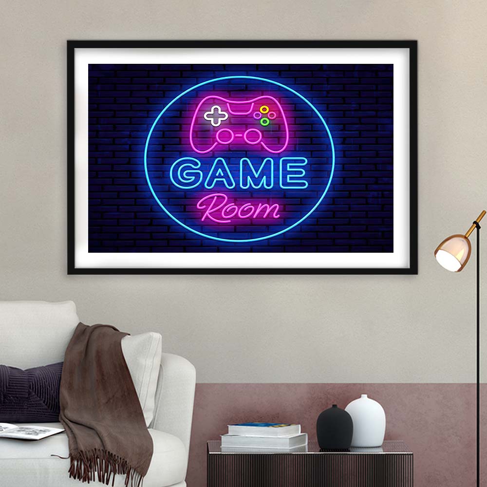 Neon Sign Art  Game Room Art Print, Framed Art Print Wall Decor, White Border, Framed Picture