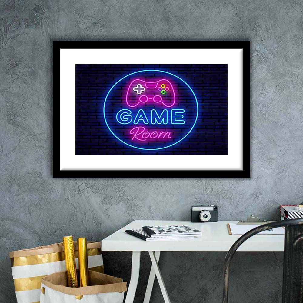 Neon Sign Art  Game Room Art Print, Framed Art Print Wall Decor, White Border, Framed Picture