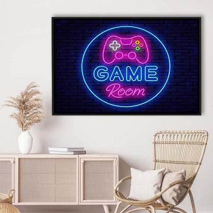 Neon Sign Art  Game Room Art Print, Framed Canvas Print Wall Art Decor, Floating Frame, Neon Effect Art