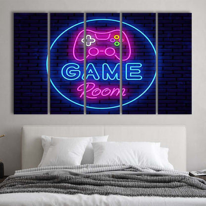 Neon Sign Art  Game Room Art Print, Extra Large 5 Panels Multi Canvas Print Wall Art, Home Decor