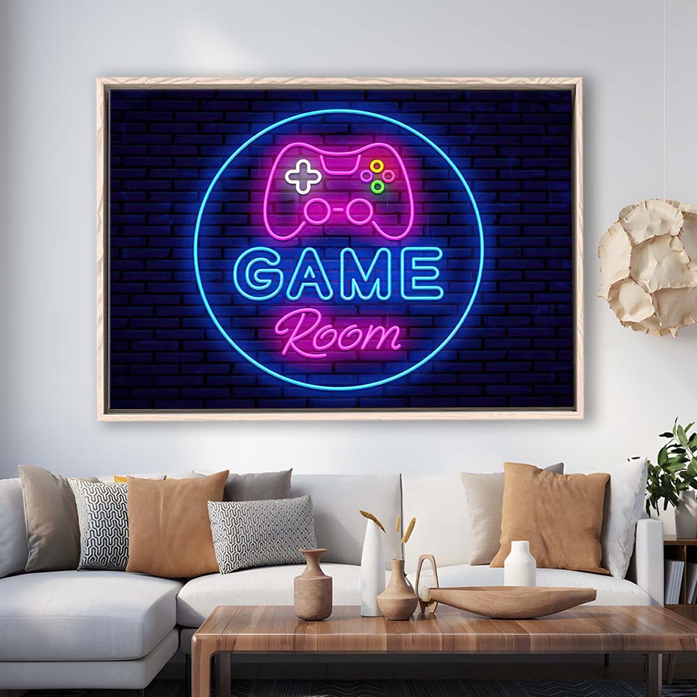 Neon Sign Art  Game Room Art Print, Framed Canvas Print Wall Art Decor, Floating Frame, Neon Effect Art