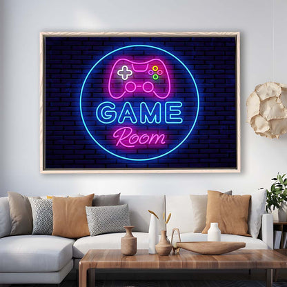 Neon Sign Art  Game Room Art Print, Framed Canvas Print Wall Art Decor, Floating Frame, Neon Effect Art