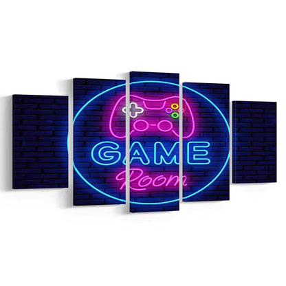 Neon Sign Art  Game Room Art Print, 5 Panel Mixed Canvas Print Wall Art, Home Decor, Neon Canvas