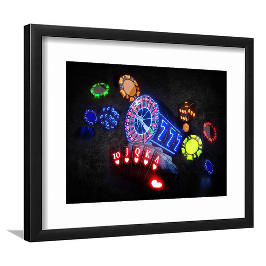 Neon Sign Art  Poker Game Room Art Art Print, Framed Art Print Wall Decor, White Border, Framed Picture