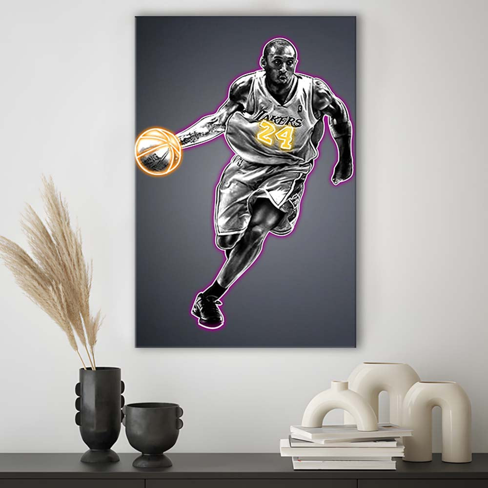Neon Sign Effect Effect Art KB 24 Lakers, Canvas Print, Luxury Wall Art Decor, Modern Art