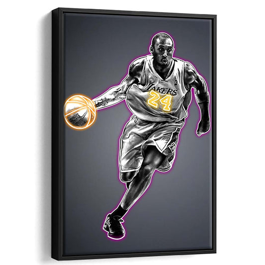 Neon Sign Effect Effect Art KB 24 Lakers, Framed Canvas Print, Floating Frame, Luxury Wall Art Decor