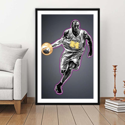 Neon Sign Effect Effect Art KB 24 Lakers, Framed Art Print, Luxury Pictures Framed, White Border