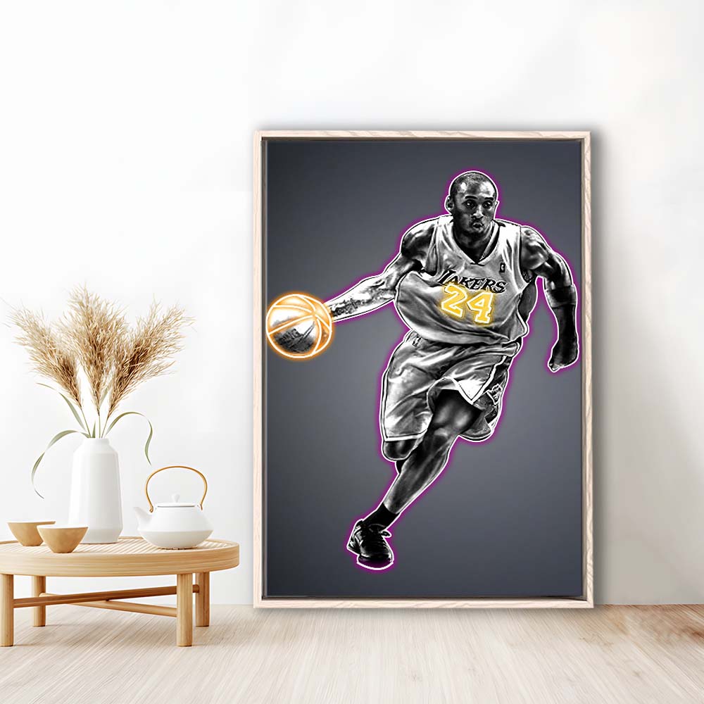 Neon Sign Effect Effect Art KB 24 Lakers, Framed Canvas Print, Floating Frame, Luxury Wall Art Decor