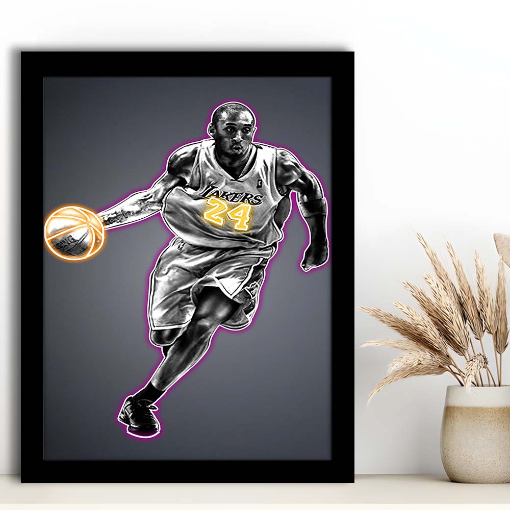 Neon Sign Effect Effect Art KB 24 Lakers, Framed Art Print, Picture Framed Wall Art Decor