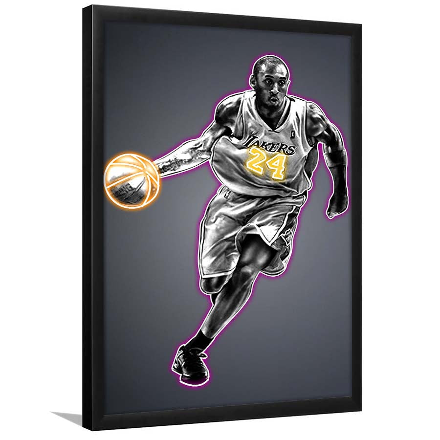 Neon Sign Effect Effect Art KB 24 Lakers, Framed Art Print, Picture Framed Wall Art Decor