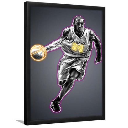 Neon Sign Effect Effect Art KB 24 Lakers, Framed Art Print, Picture Framed Wall Art Decor