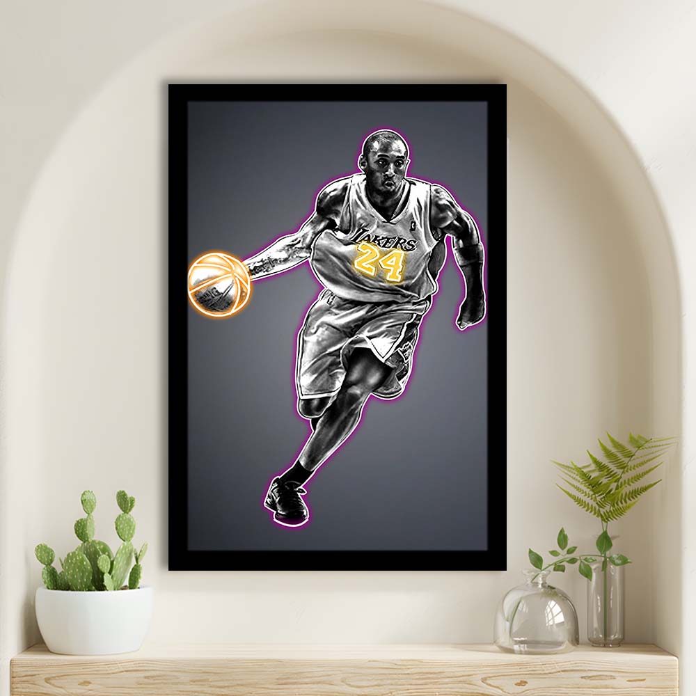 Neon Sign Effect Effect Art KB 24 Lakers, Framed Art Print, Picture Framed Wall Art Decor