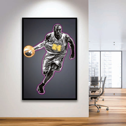 Neon Sign Effect Effect Art KB 24 Lakers, Framed Art Print, Picture Framed Wall Art Decor