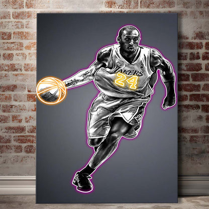 Neon Sign Effect Effect Art KB 24 Lakers, Canvas Print, Luxury Wall Art Decor, Modern Art