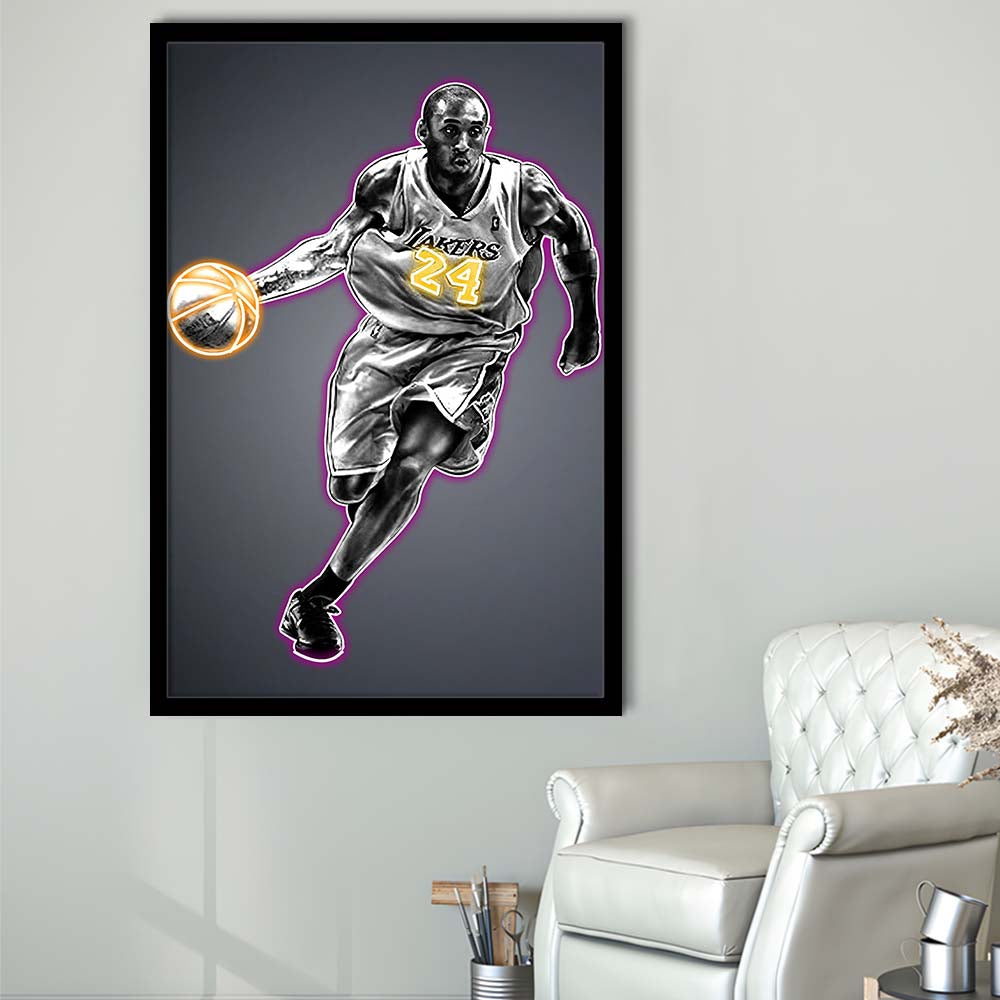 Neon Sign Effect Effect Art KB 24 Lakers, Framed Art Print, Picture Framed Wall Art Decor