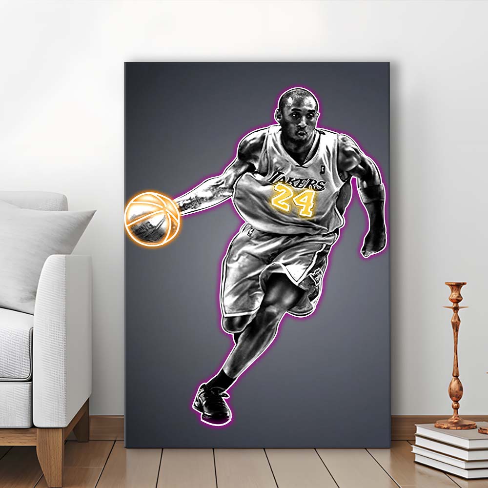 Neon Sign Effect Effect Art KB 24 Lakers, Canvas Print, Luxury Wall Art Decor, Modern Art
