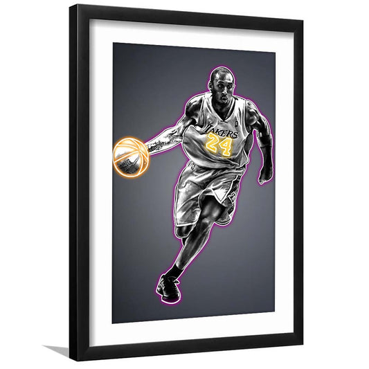 Neon Sign Effect Effect Art KB 24 Lakers, Framed Art Print, Luxury Pictures Framed, White Border