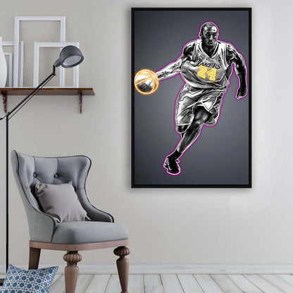 Neon Sign Effect Effect Art KB 24 Lakers, Framed Canvas Print, Floating Frame, Luxury Wall Art Decor