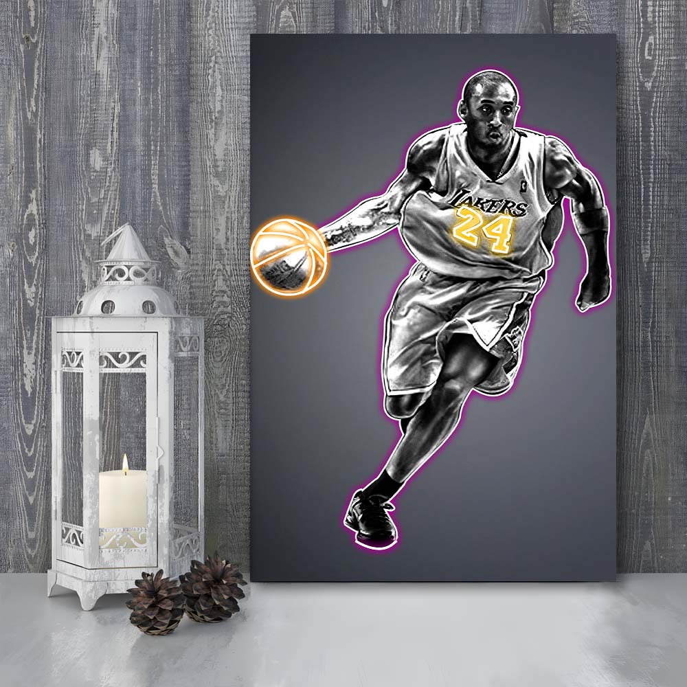 Neon Sign Effect Effect Art KB 24 Lakers, Canvas Print, Luxury Wall Art Decor, Modern Art
