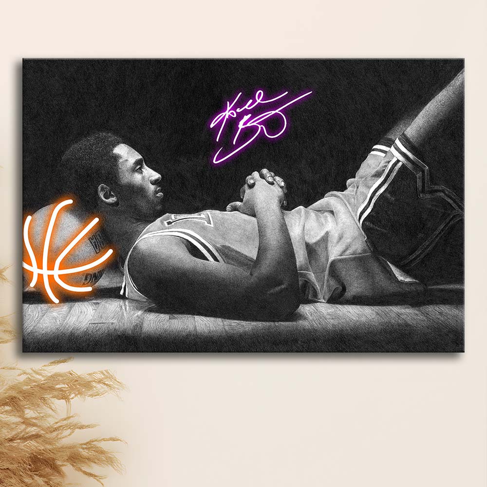 Neon Sign Effect Art  Kb Basketball Art Print, Canvas Print Wall Art, Wall Decor, Neon Effect Art