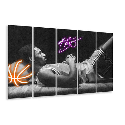 Neon Sign Effect Art  Kb Basketball Art Print, Extra Large 5 Panels Multi Canvas Print Wall Art, Home Decor